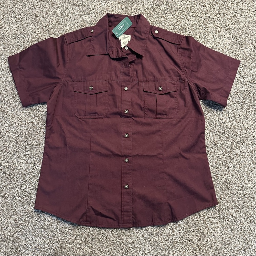 NWT L.L. Bean plum button down short sleeve